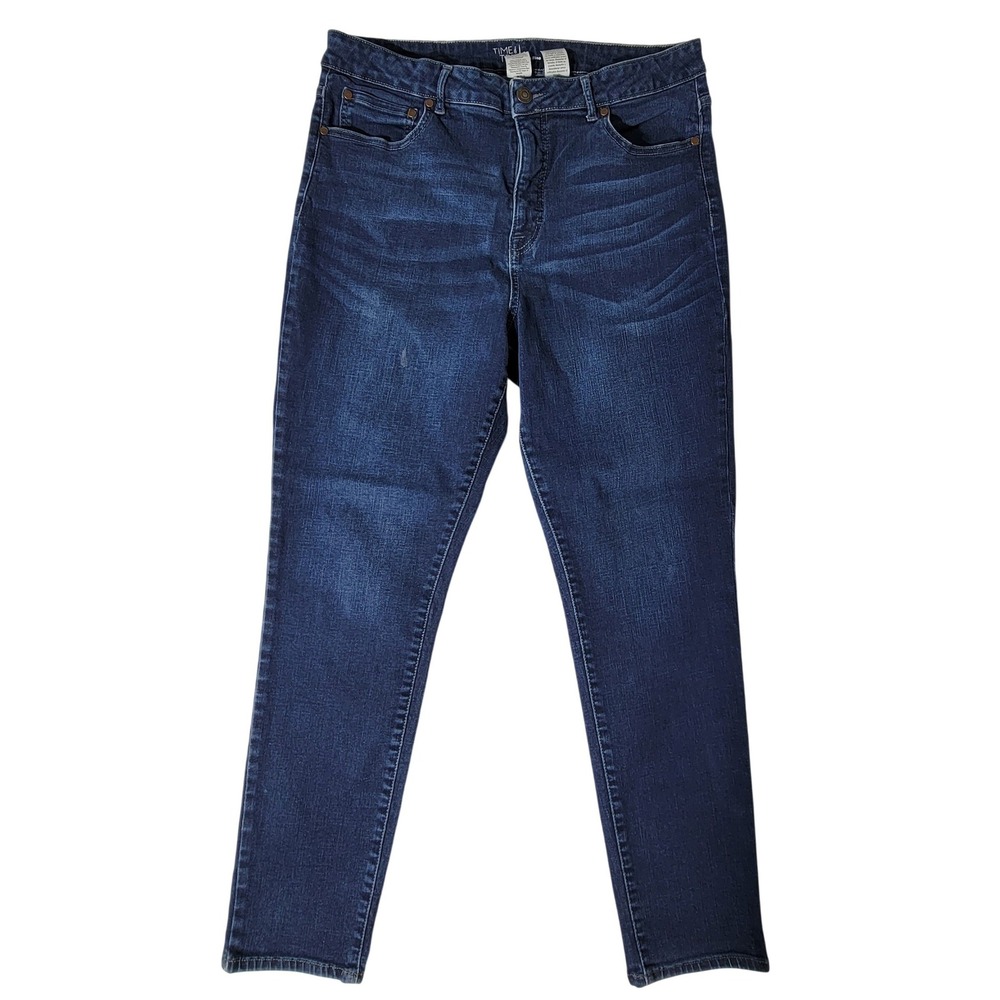Time and Tru High Rise Slim Straight Womens Jeans Dark Wash Blue Size 18
